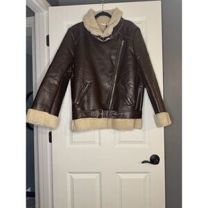 Showpo Claudette Faux Leather Shearling Oversize Biker Jacket Size 10 Nwt 149.95